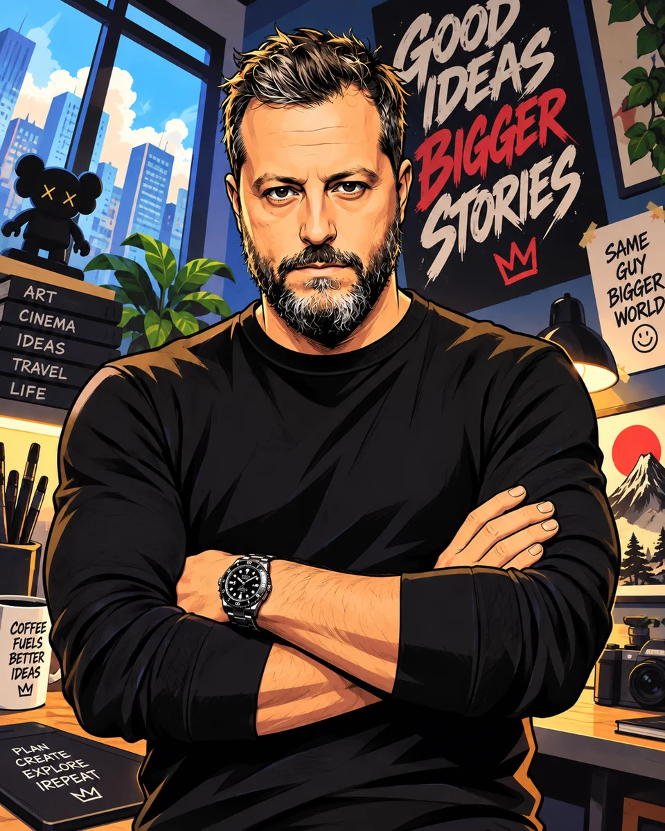 Portrait illustré de Franck Attelan, derrière MISTER TAGE MAGE